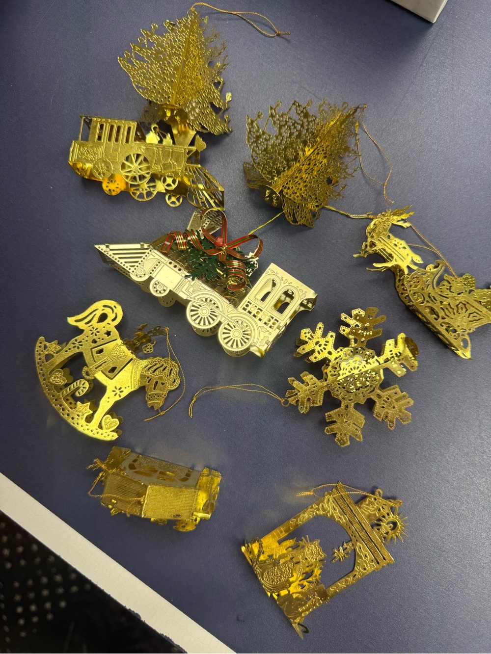 Vintage Gold Metal Holiday Ornaments - Assorted Shapes